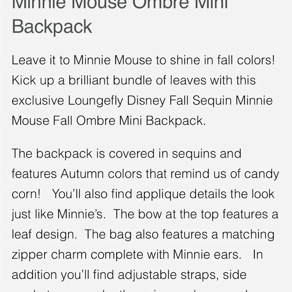 Loungefly Fall Sequin Ombré Minnie Red and Orange Sequin Backpack - Picture 16 of 16